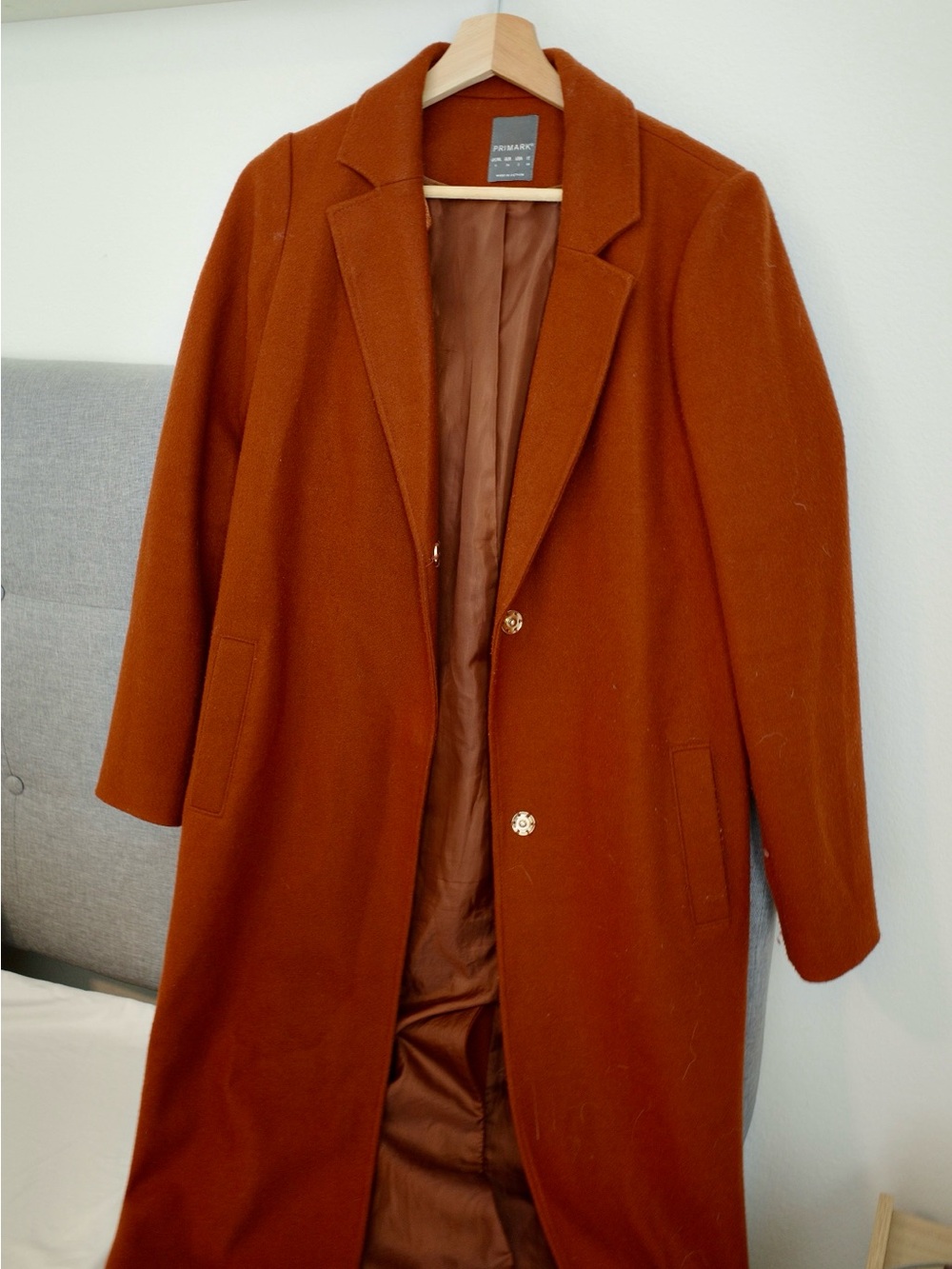 Primark Women's Rust Orange Single-Breasted Pea Coat